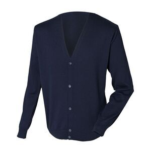 Henbury Mens V Neck Button Fine Knit Cardigan / Navy